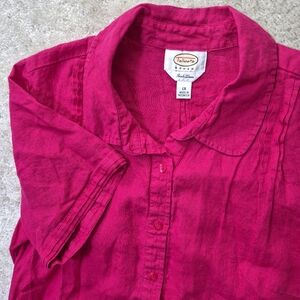 Talbots Linen Shirt Womens 1X Pink Button Up Top Classic Mature Coastal Beach